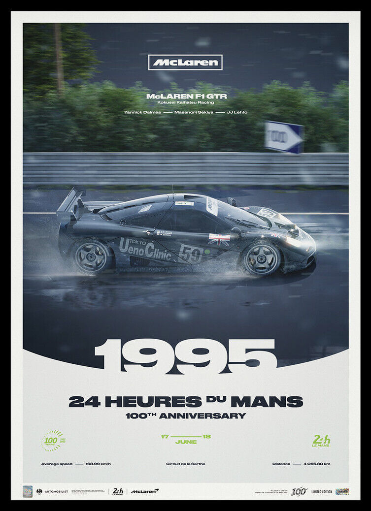 1995 McLaren F1 GTR 24 Hours Le Mans Lehto Sekiya Dalmas Ltd Ed 200 Poster