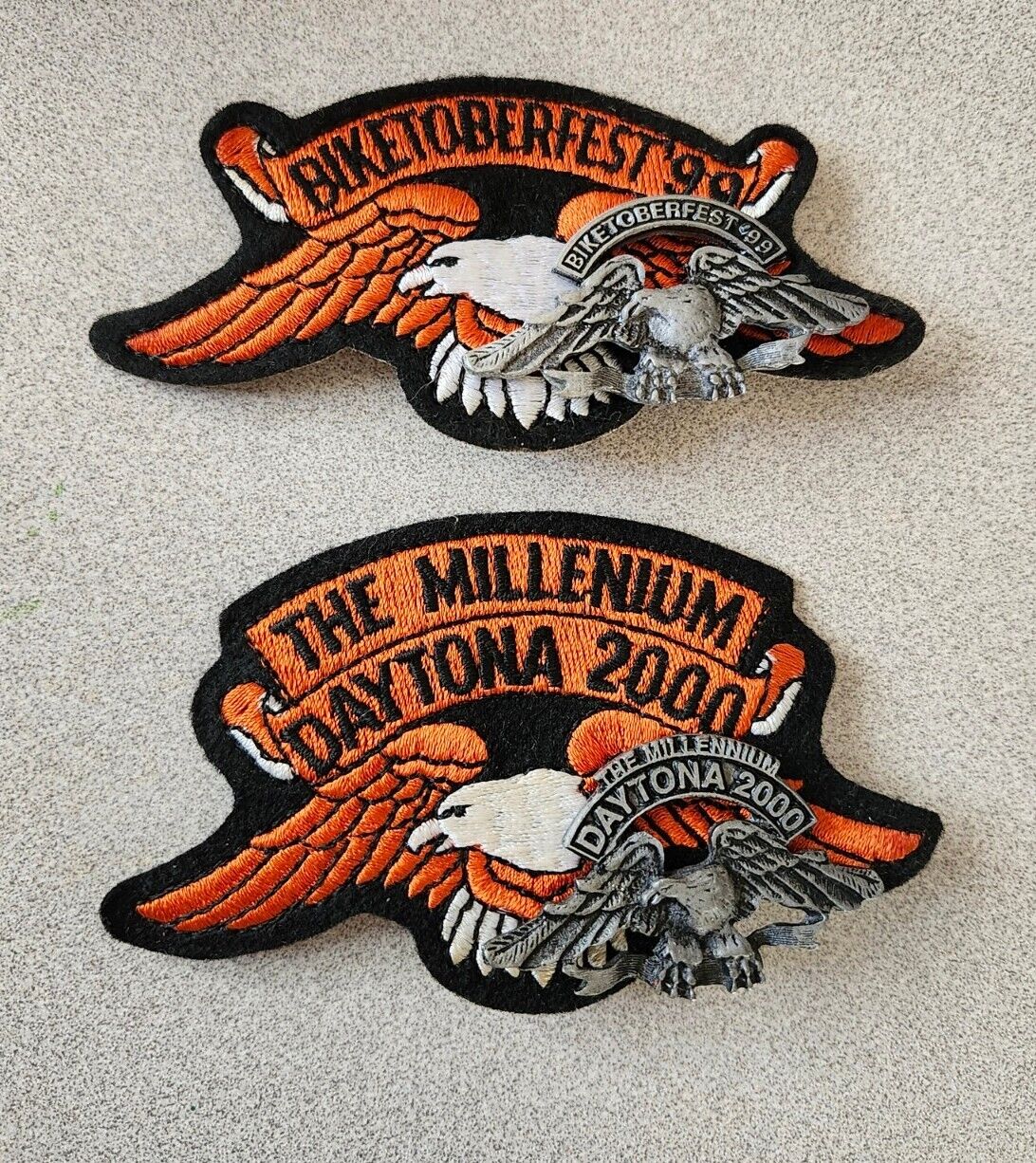 Vintage Daytona 1999 2000 Patch Pin Set Biker Motorcycle Eagle Harley Millenium 