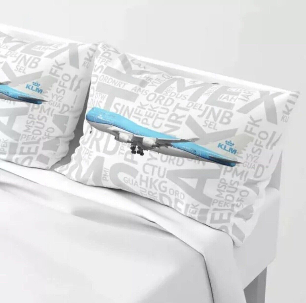 KLM 747-400 with Airport Codes - Standard Set of Pillow Shams