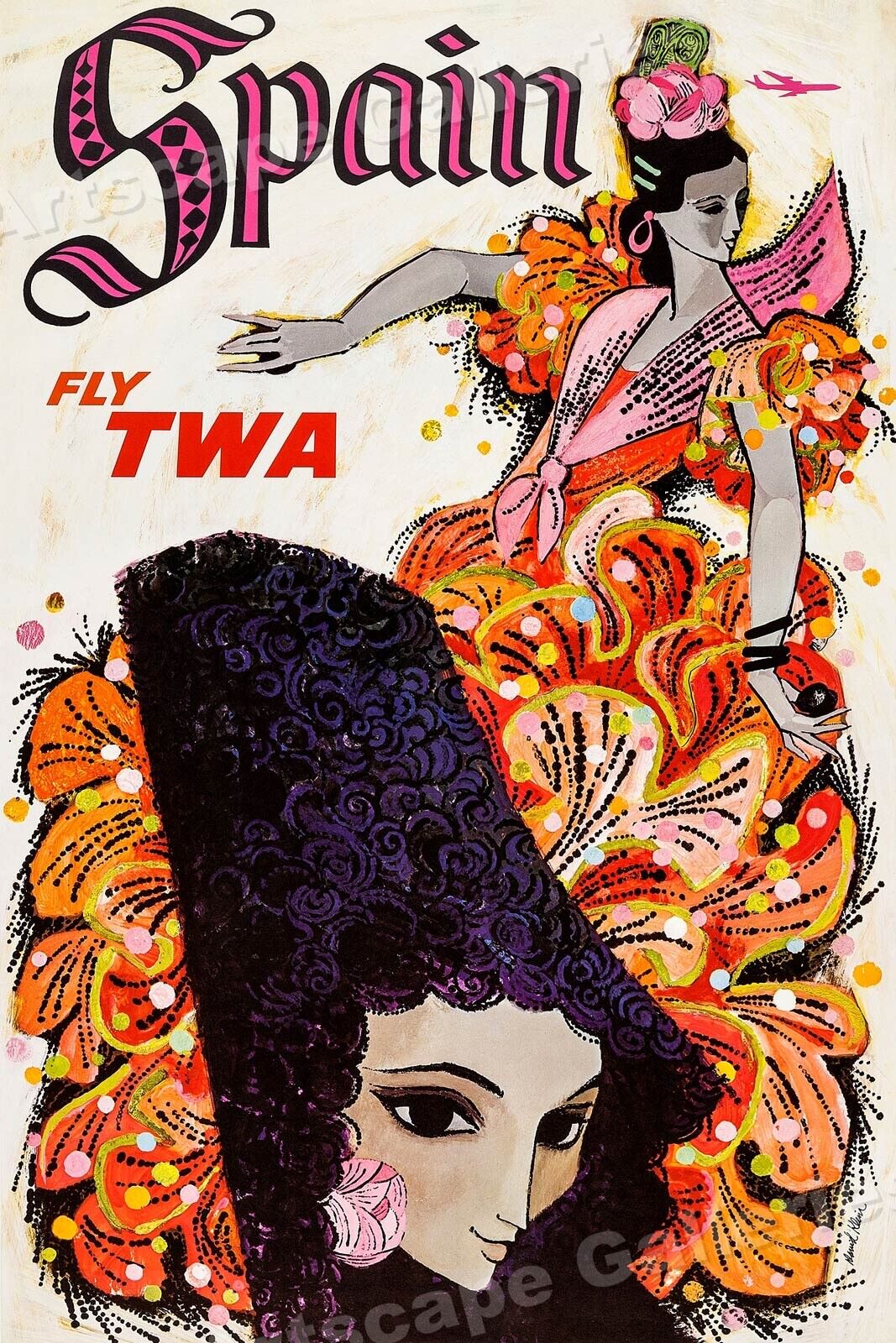 TWA Spain - Spanish Dancer 1964 Vintage Style Travel Poster - 16x24