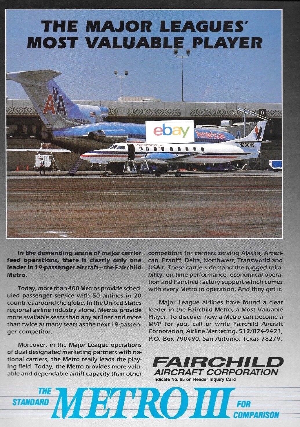 AMERICAN AIRLINES & EAGLE B727-200 & FAIRCHILD METROLINER AT PHX 1989 AD