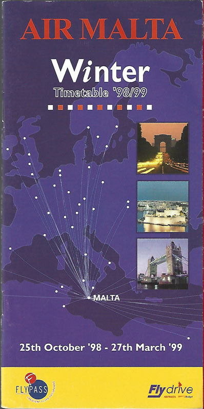 Air Malta system timetable 10/25/98 [6102] Buy 4+ save 25%
