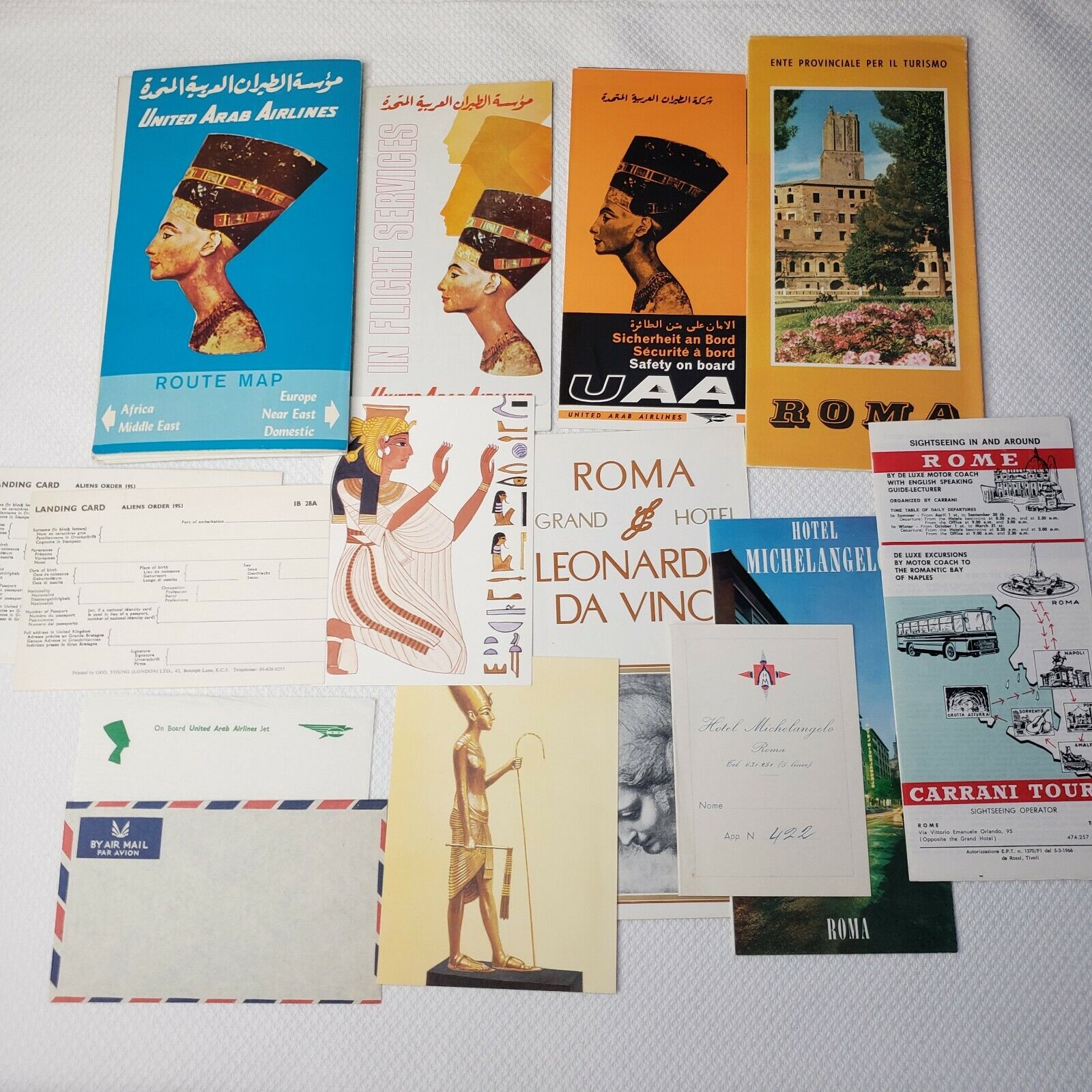 United Arab Airlines Vintage In Flight Services Safety On Board Roma Maps Lot 