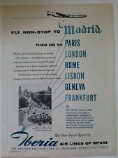 1957 Iberia Airlines of Spain fly nonstop to Madrid vintage travel ad picture