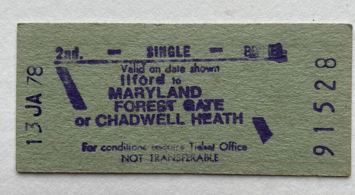 Vintage 1970s British Rail Train Ticket ILFORD MARYLAND FOREST GATE CHADWELL H