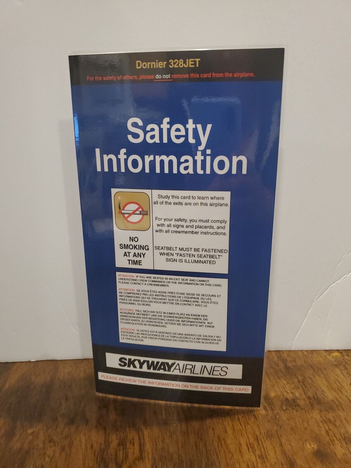 Dornier 328Jet Safety Information Card Laminated Skyway Airlines Aviation  NOS