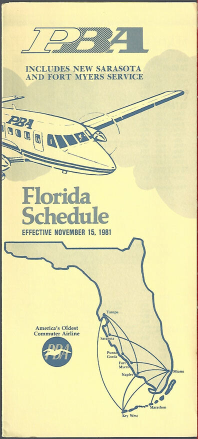 PBA Provincetown Boston Airlines Southern system timetable 11/15/81 [9022] Buy 4