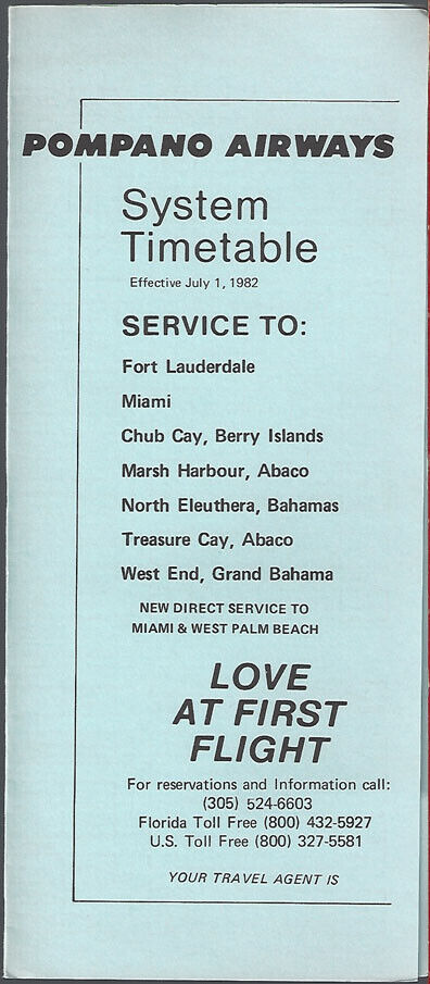 Pompano Airways system timetable 7/1/82 [9022] Buy 4+ save 25%
