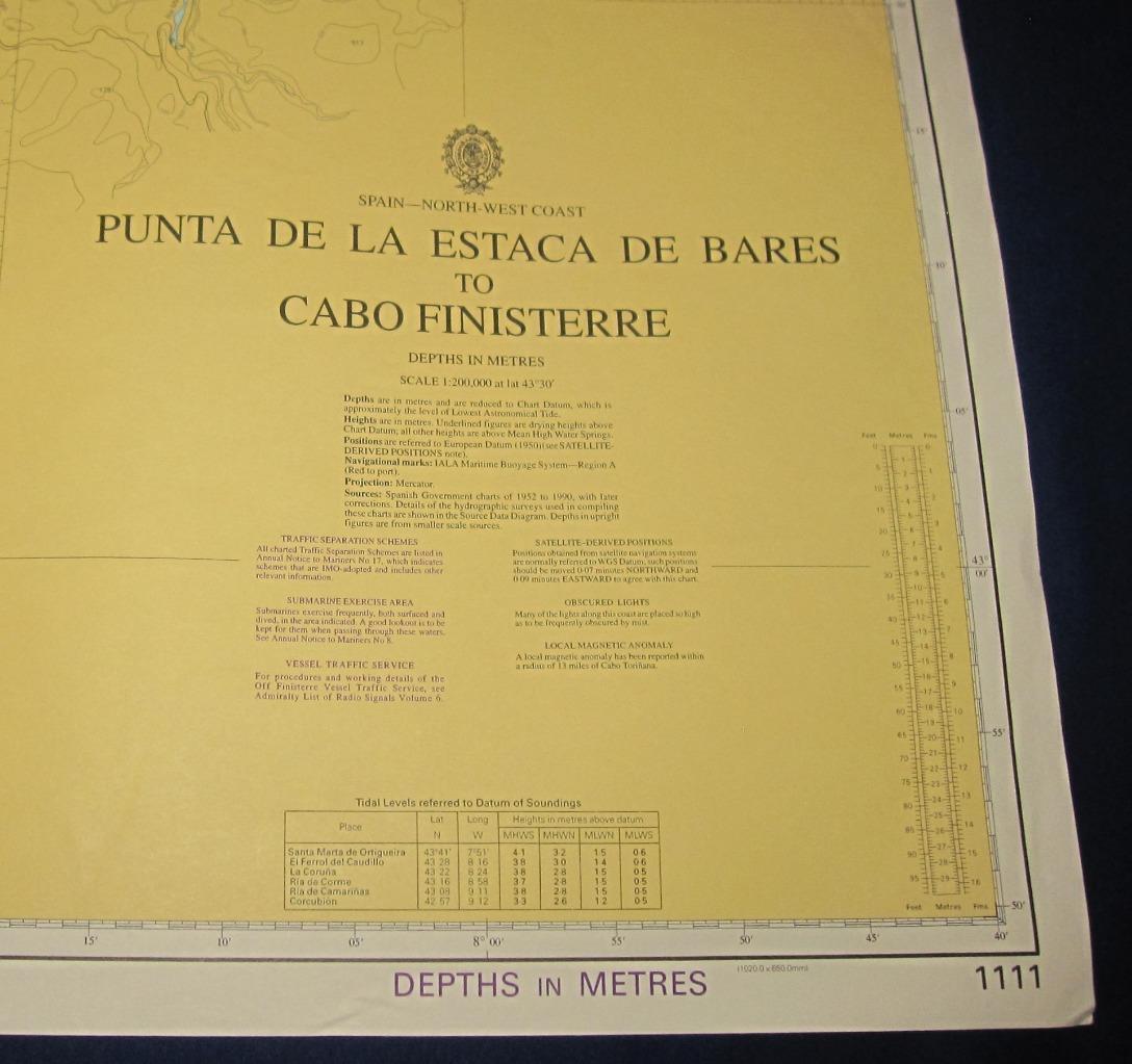 Admiralty Charts Map #1111 Punta de la Estaca de Bares to Cabo Finisterre, 1998