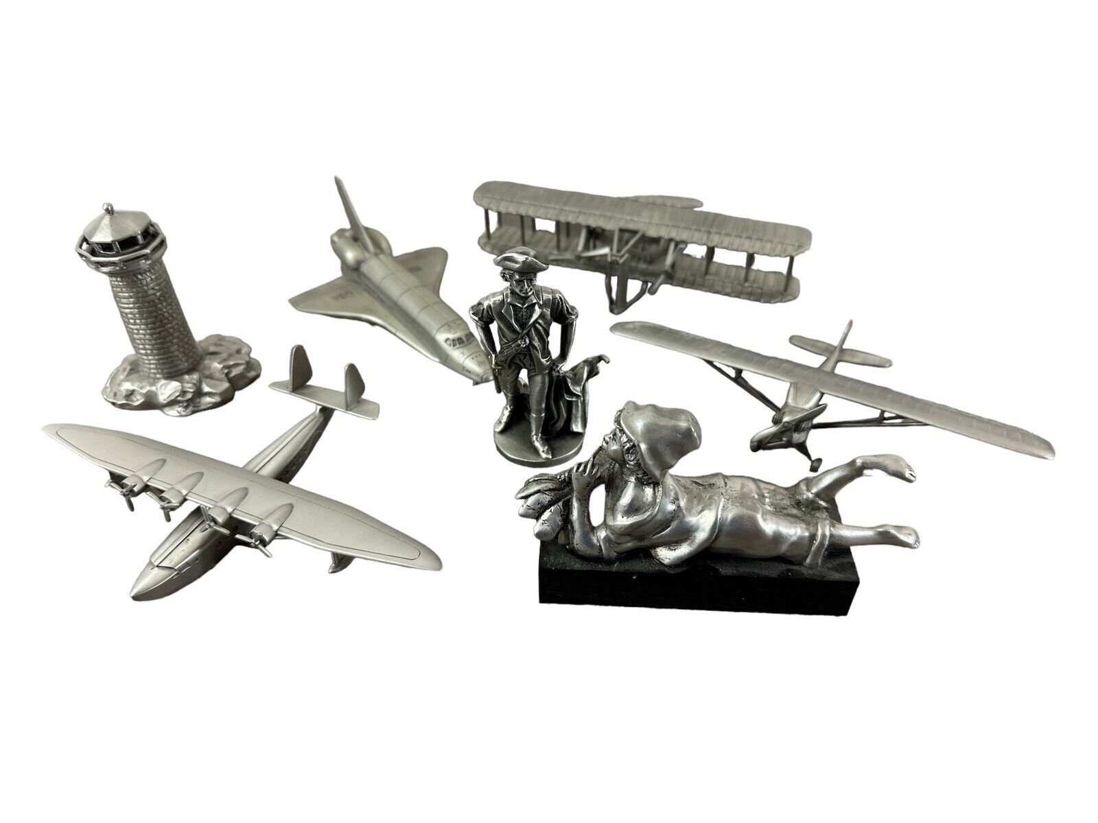 lot 7 Pewter Planes Space Shuttle Wright Brothers Lighthouse Danbury Mint Misc