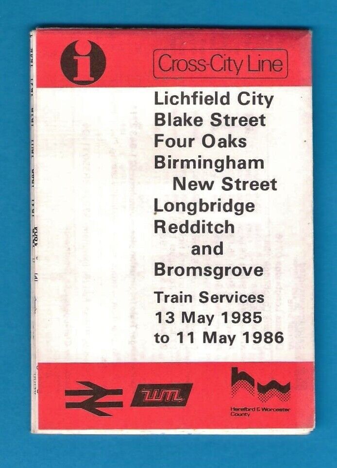 Cross City Timetable ~ BR & WMPTE - Lichfield to Redditch & Bromsgrove - 1985/6