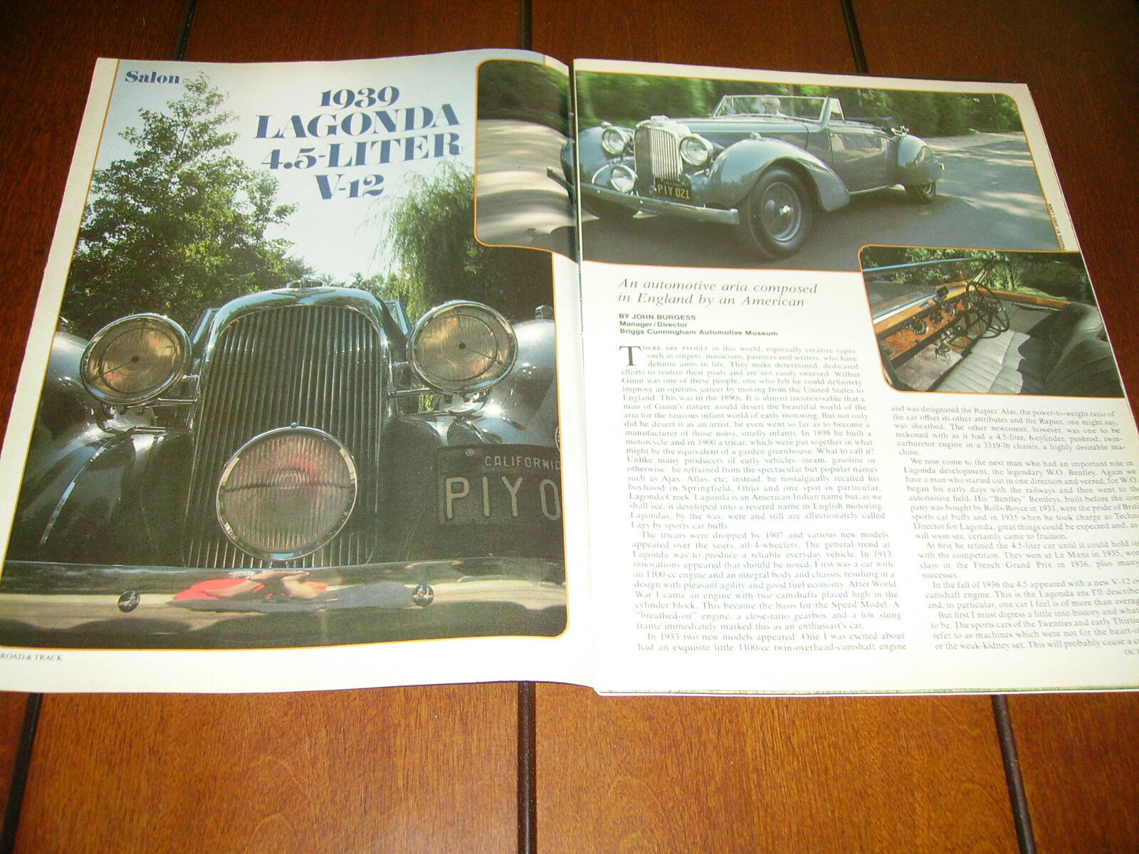 1939 LAGONDA 4.5 LITER V-12  ORIGINAL 1978 ARTICLE