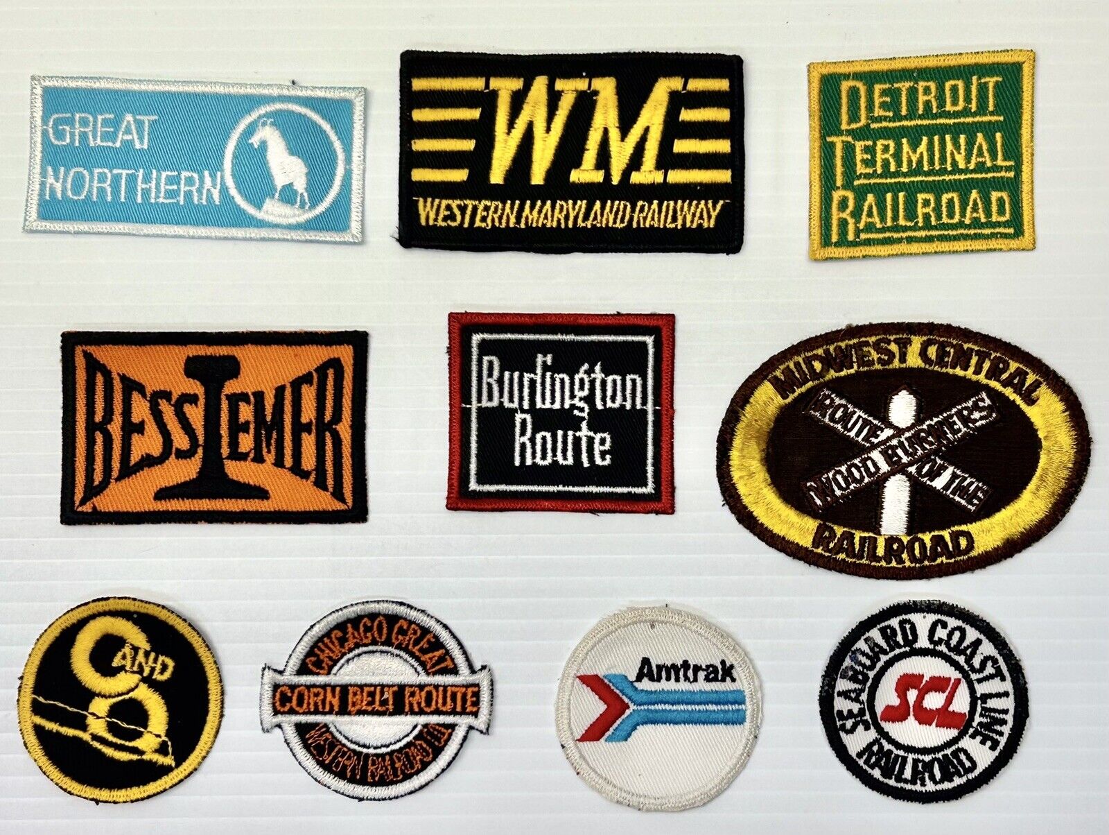 Set of 10 Different RAILROAD Used Embroidered Cloth Patches