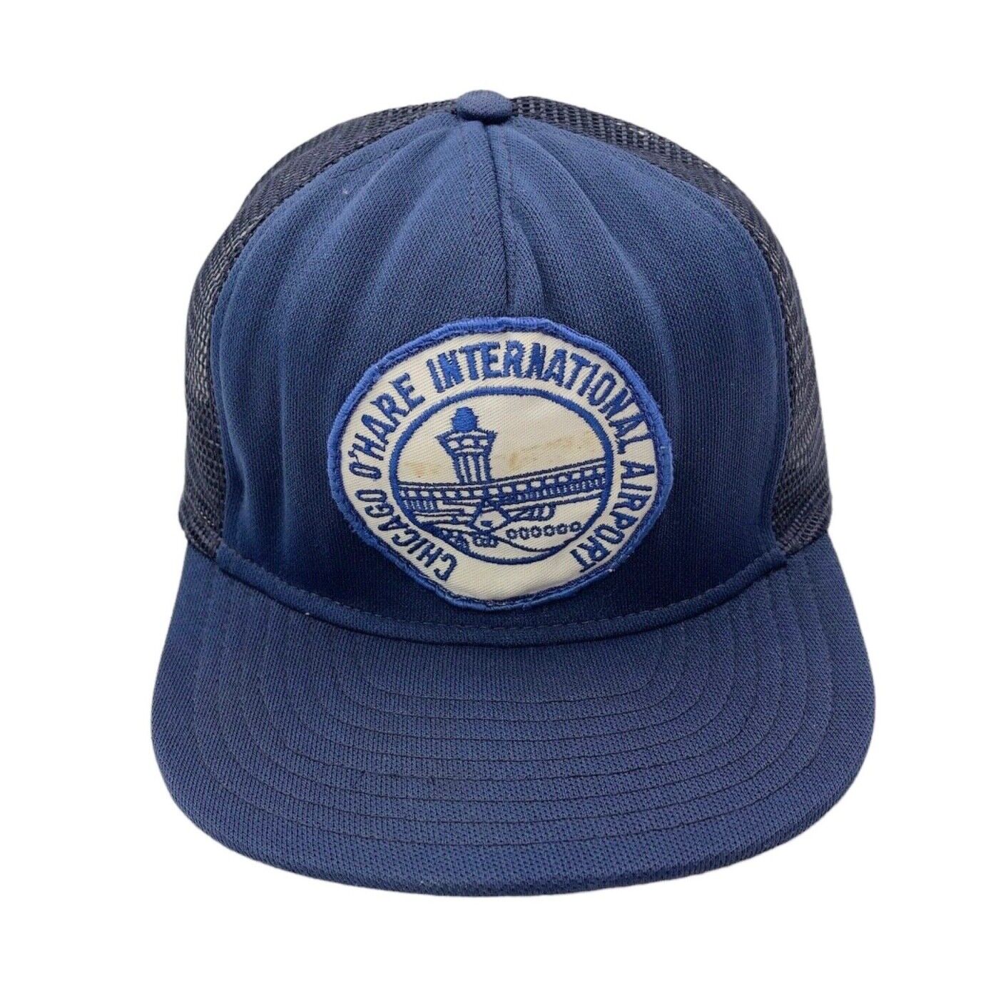 Vintage Chicago O'Hare International Airport Snap Back Cap Trucker Hat Blue