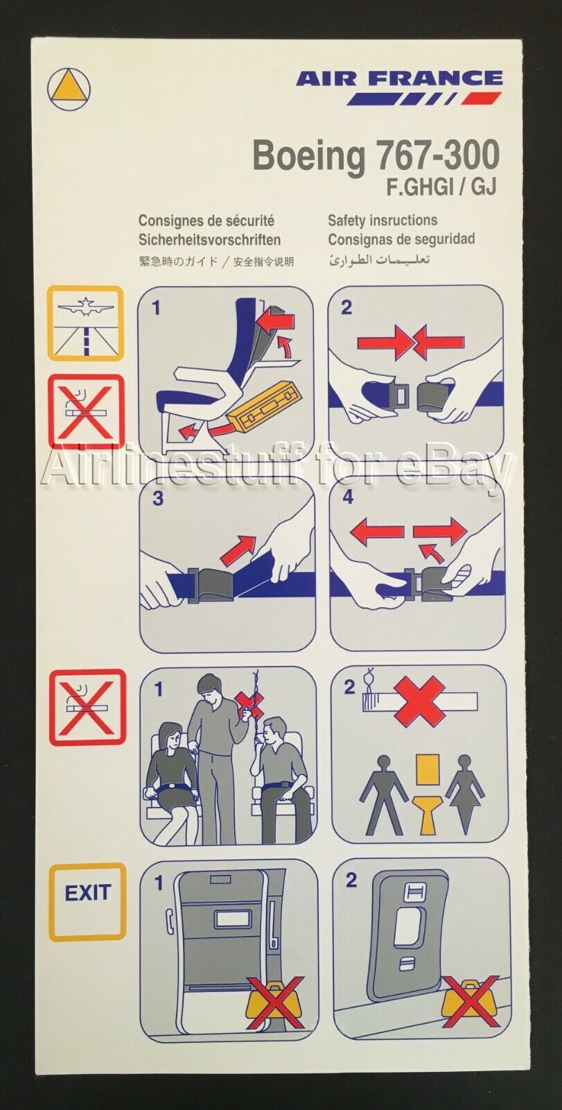 1999 AIR FRANCE Boeing 767-300 SAFETY CARD airways airlines REGN F-GHGI / F-GHGJ