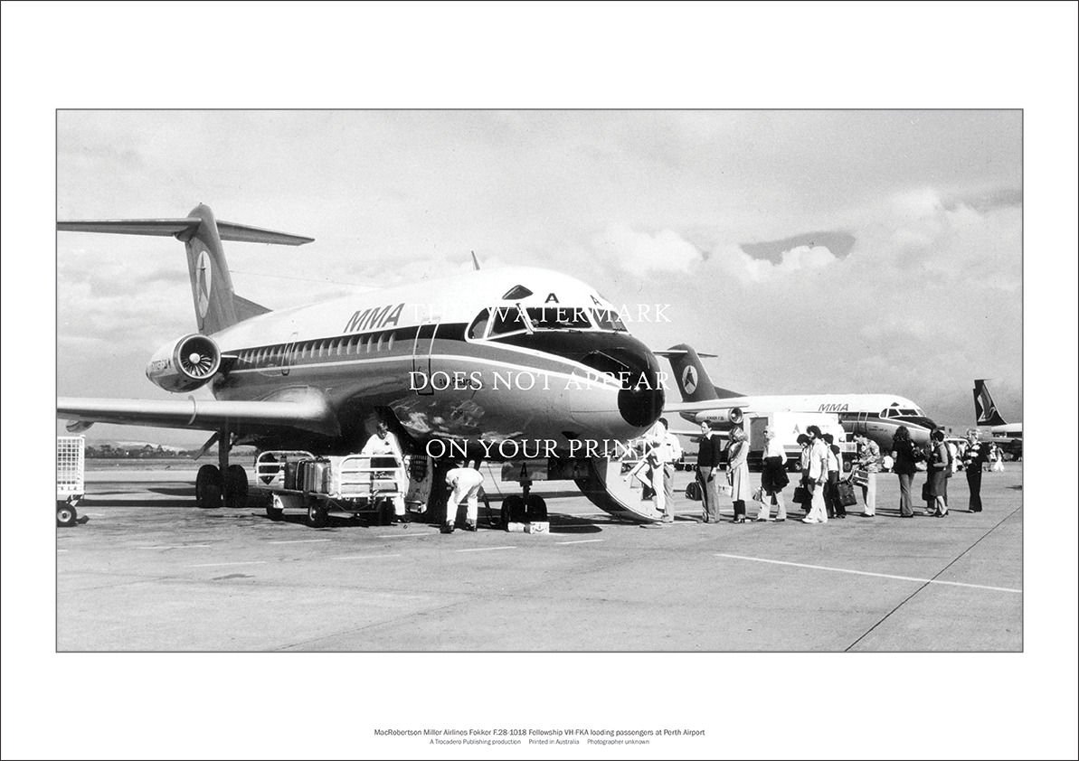 MMA Fokker F.28 Fellowship A3 Art Print – Perth Airport – 42 x 29 cm Poster
