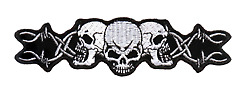 TRIPLE SKULL HEAD SKULL HEADS BARBED WIRE EMBROIDERED PATCH 5 X 1   PA1052