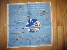 50s Mid-century History of Lufthansa Airlines cotton handkerchief 11.25