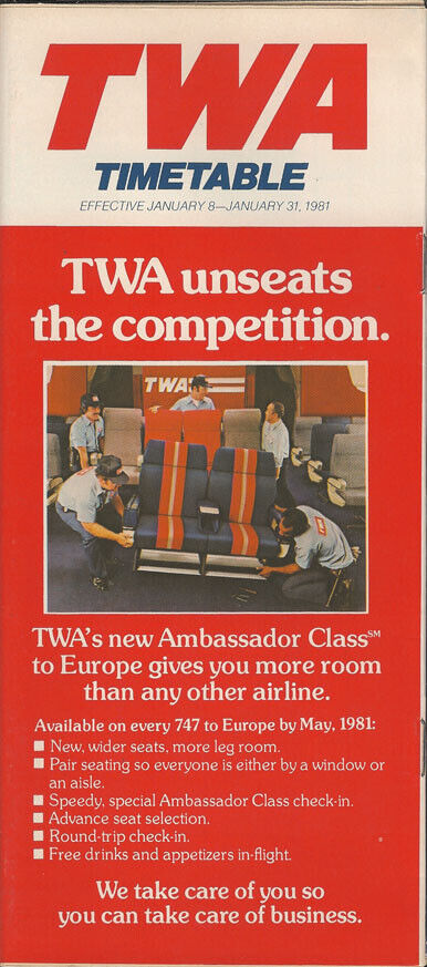TWA Trans World Airlines system timetable 1/8/81 [308TW] Buy 4+ save 25%
