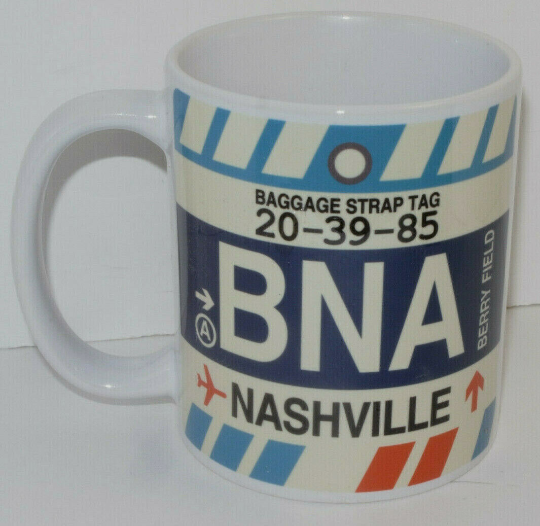 BNA  NASHVILLE INTERNATIONAL AIRPORT LUGGAGE STRAP TAG COFFEE MUG/CUP  NEW TN