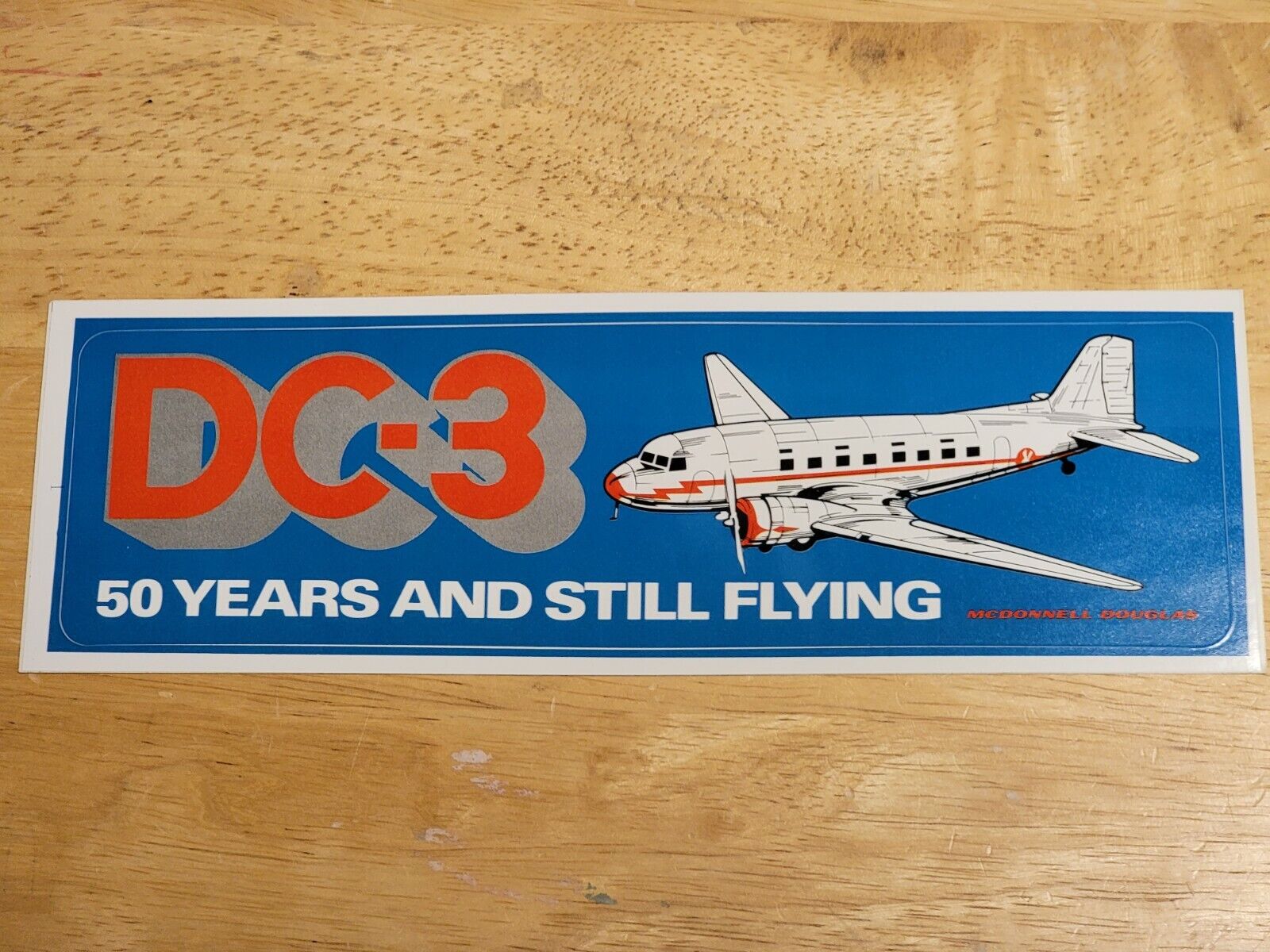 VINTAGE 1980s MCDONNELL DOUGLAS DC-3 50 Yrs. AIRCRAFT STICKER DECAL NEW