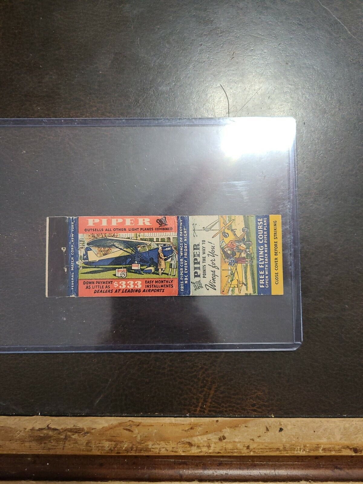 1940s Piper Club Airplane Matchbook $333 Down payment