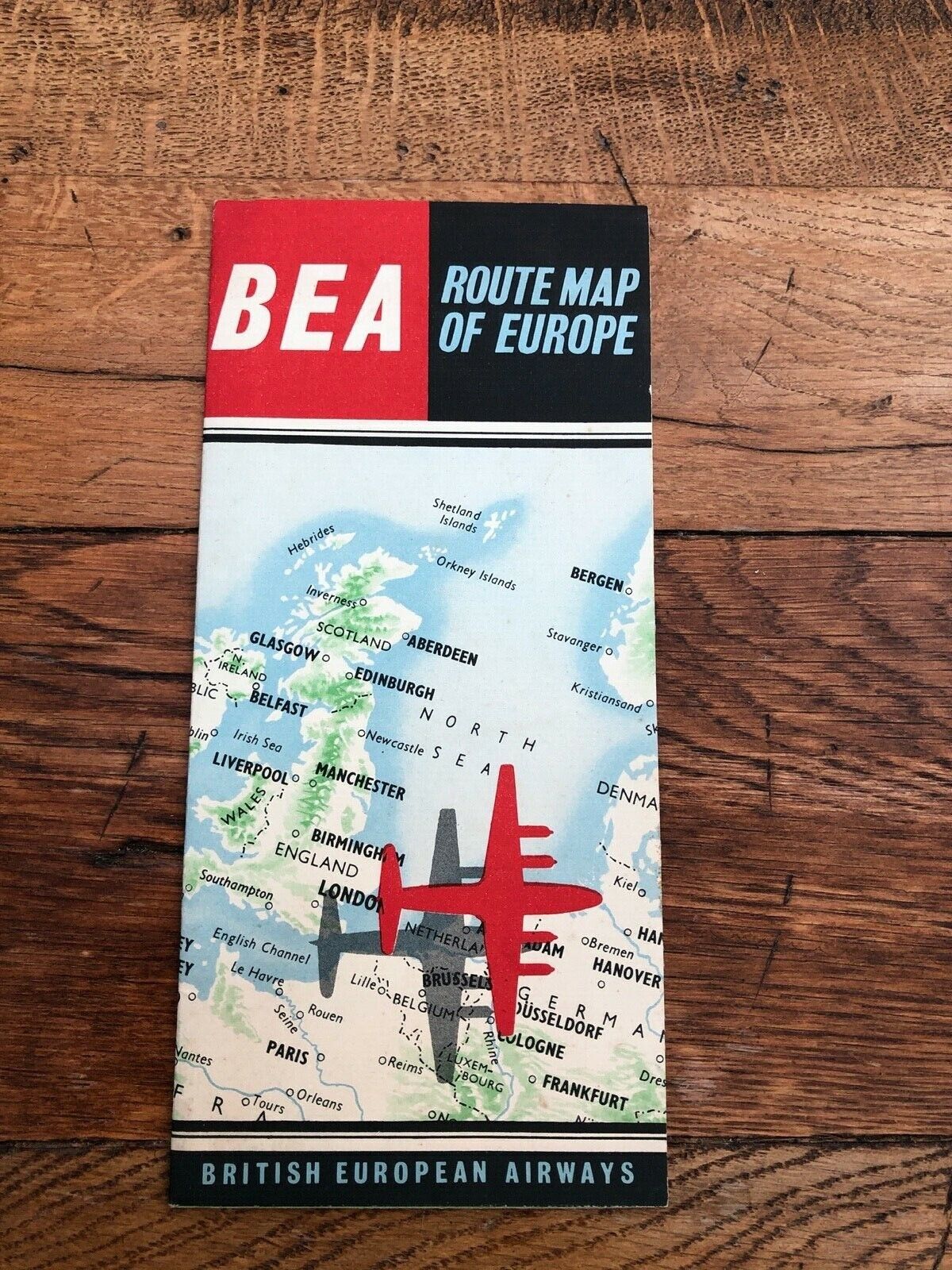 vintage british european airways  - route map of europe 