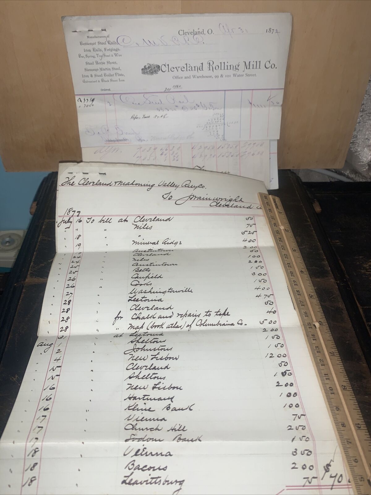 Cleveland & Mahoning ￼ Railway Company Ohio Receipts 1877,1879 Bill Heads #34