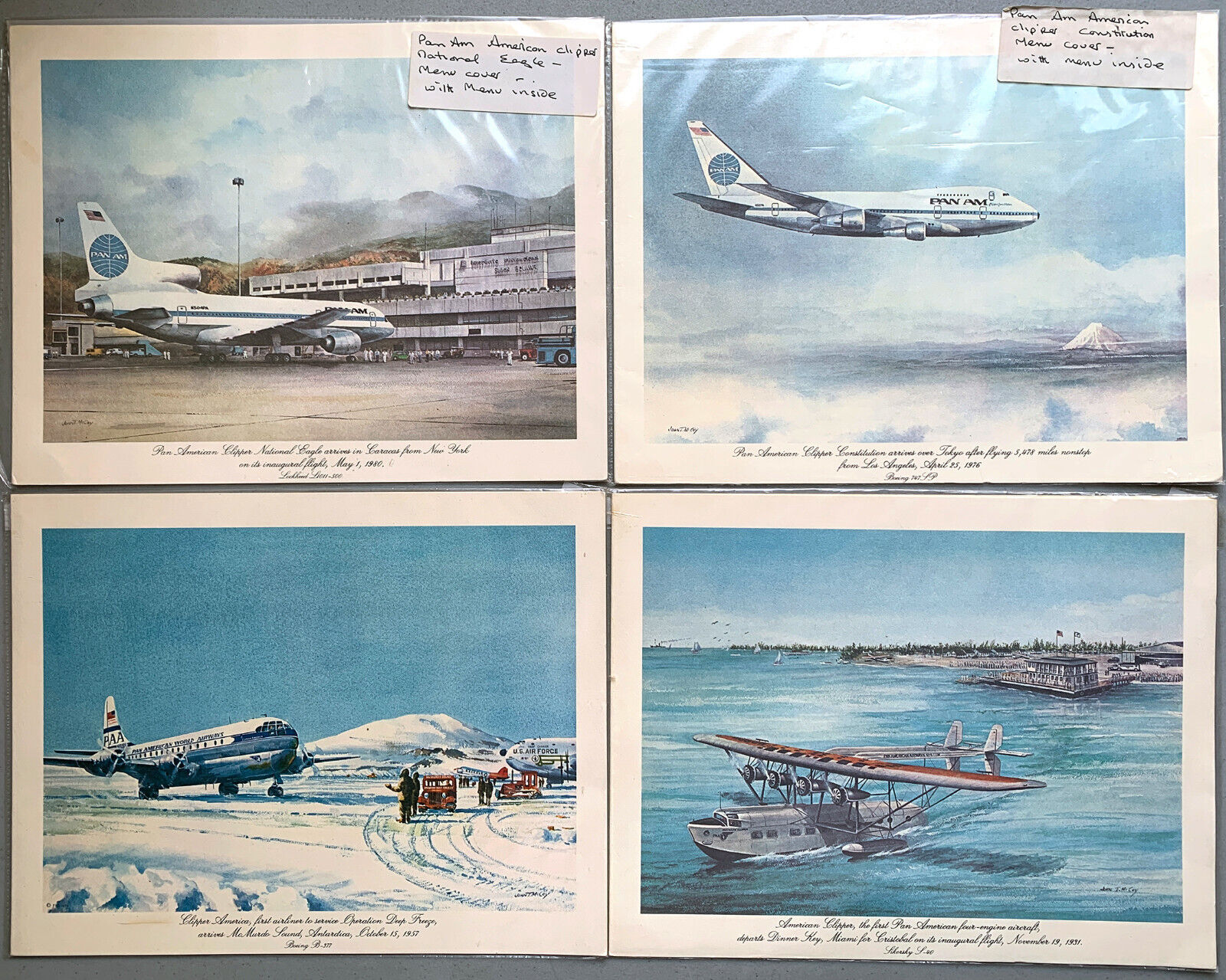 Pan Am Clipper Airline Airplane MENU Collection 4 Menus John McCoy 747SP L-1011