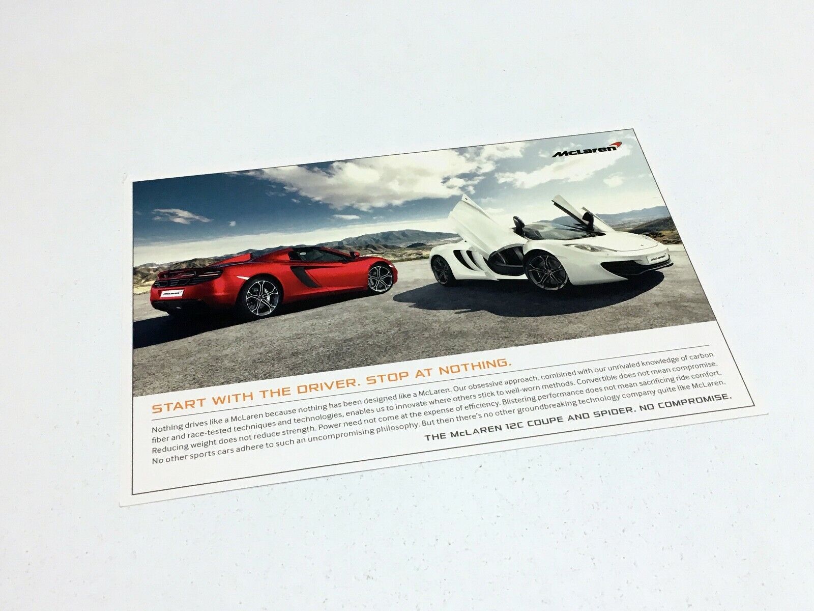 2013 McLaren 12c Coupe Spider Postcard Information Sheet not Brochure