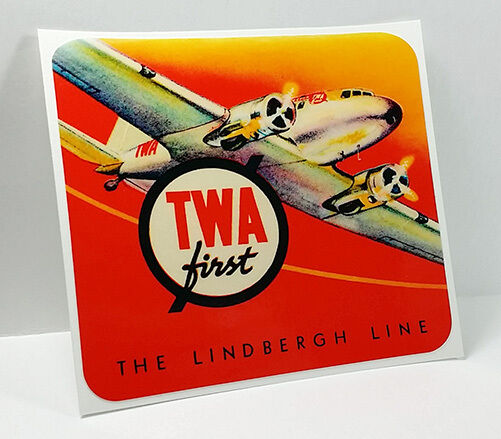 TWA The Lindbergh Line Vintage Style Decal / Vinyl Sticker, Luggage Label