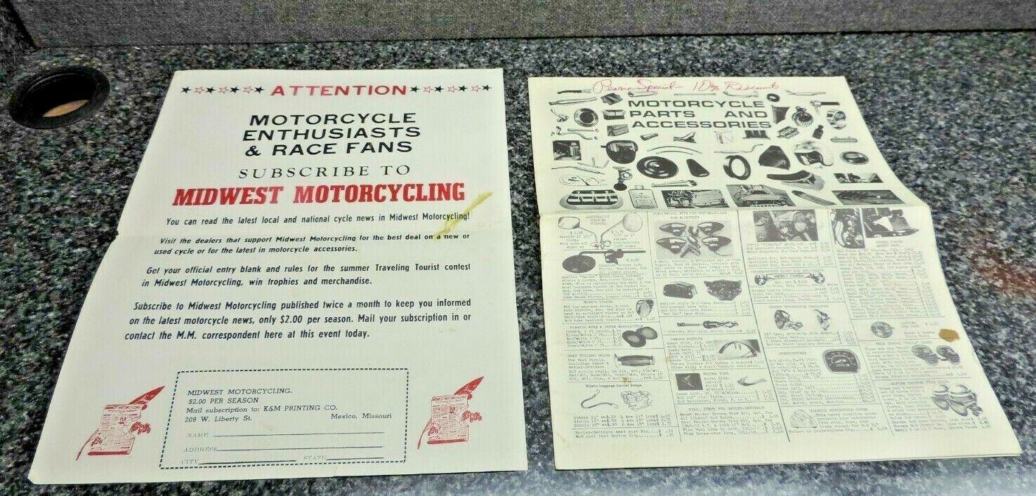 Motorcycle Parts and Accessories Mailing Catalog 1960\'s and Midwest Motorcycling