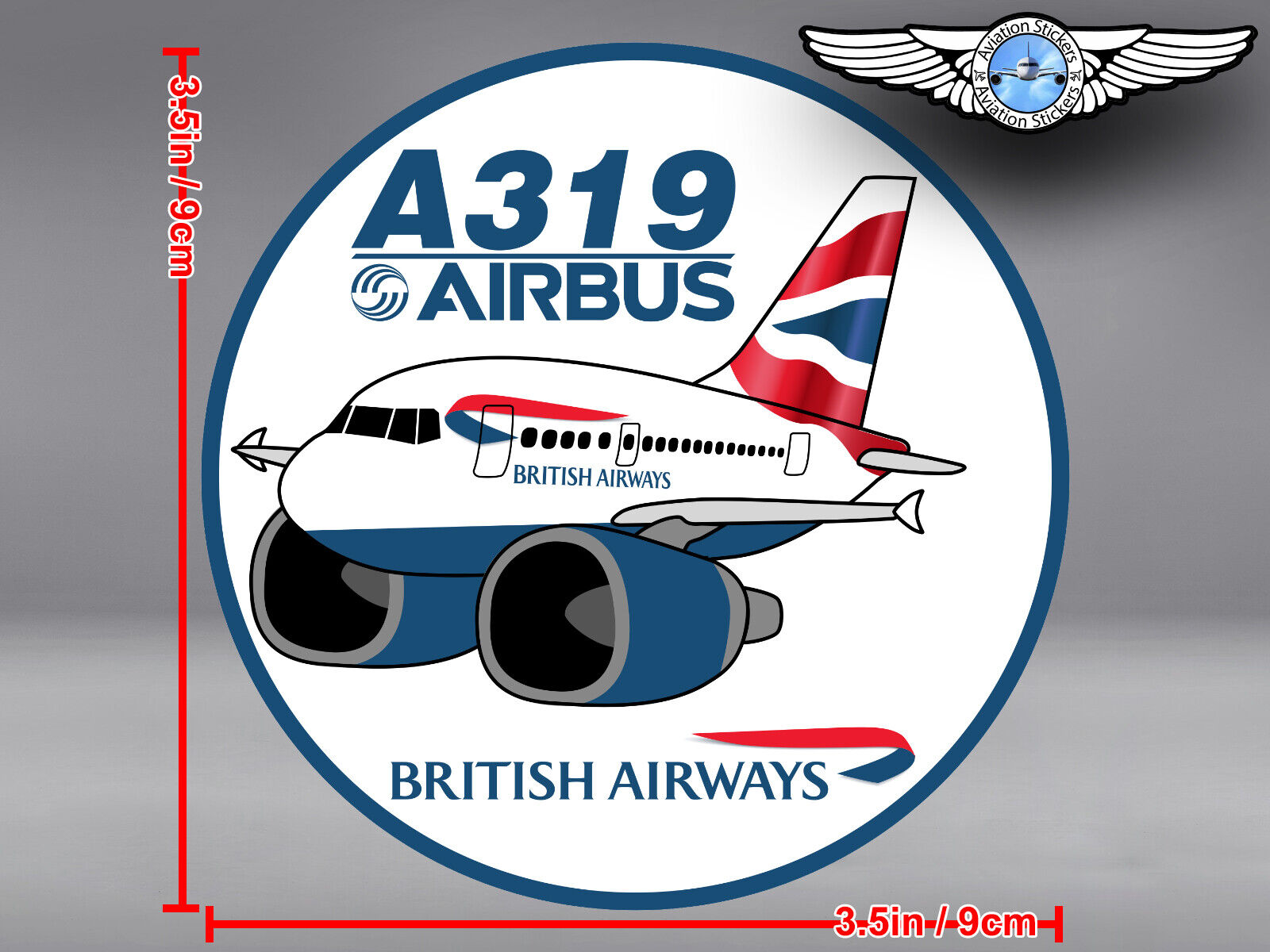 BRITISH AIRWAYS BA PUDGY AIRBUS A319 A 319 ROUND DECAL / STICKER