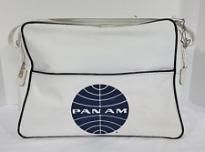 Vintage 60's Pan Am Vinyl Messenger Carry On Bag Adjustable Strap Zipper White picture