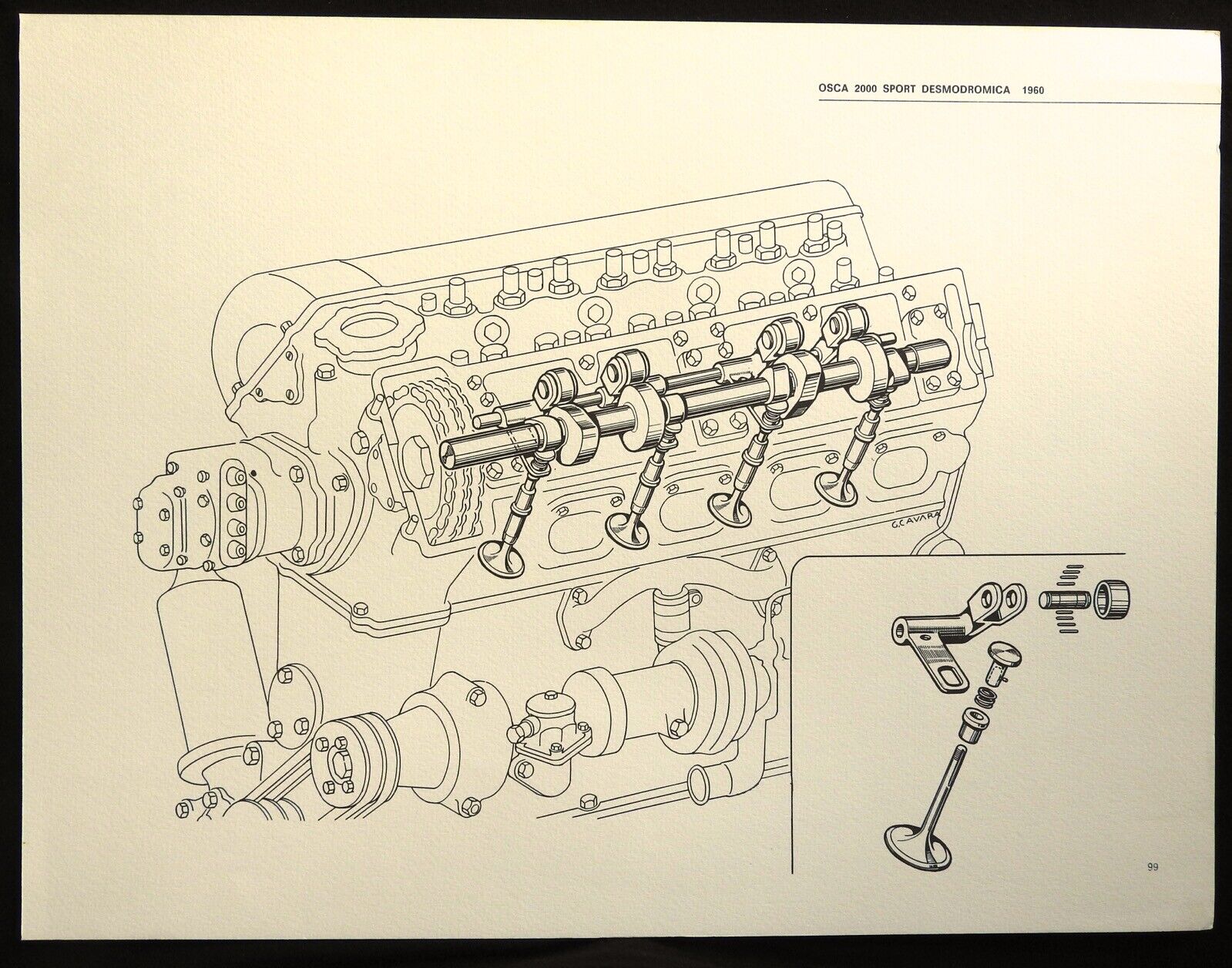 1960 OSCA 2000 Desmodromica Car Engine G. CAVARA Rendering Cutaway Art Print