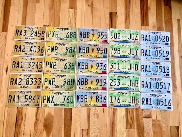 25 Mississippi License Plates- 5 of Each Version in Good Condition