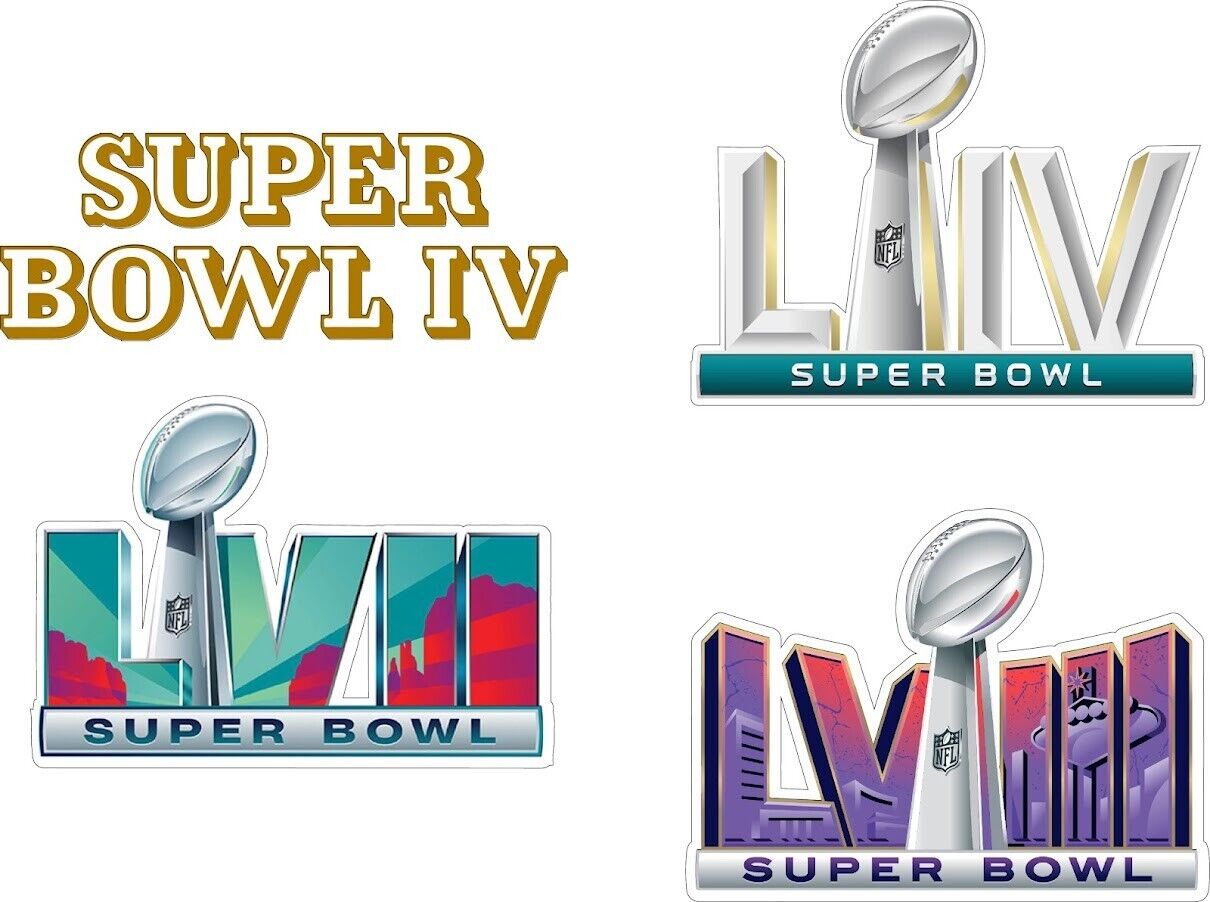 1 Set of 4 Kansas City Chiefs Super Bowl Logos Collectors Set Stickers SPECIAL