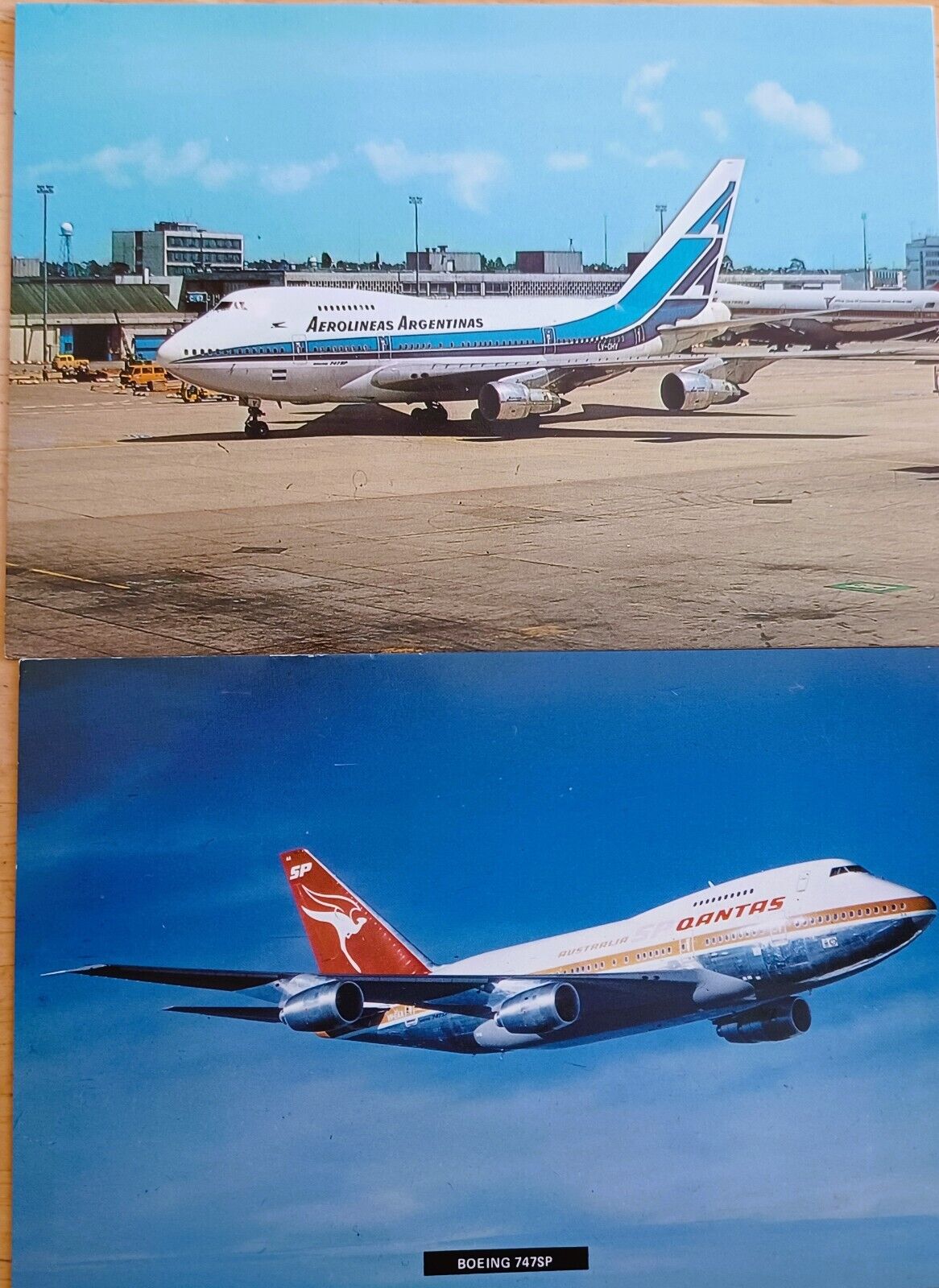 BOEING 747SP Postcards. QANTAS & AEROLINEAS ARGENTINAS, Unused