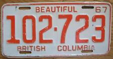 SINGLE BRITISH COLUMBIA, CANADA LICENSE PLATE - 1967 - 102-723 picture