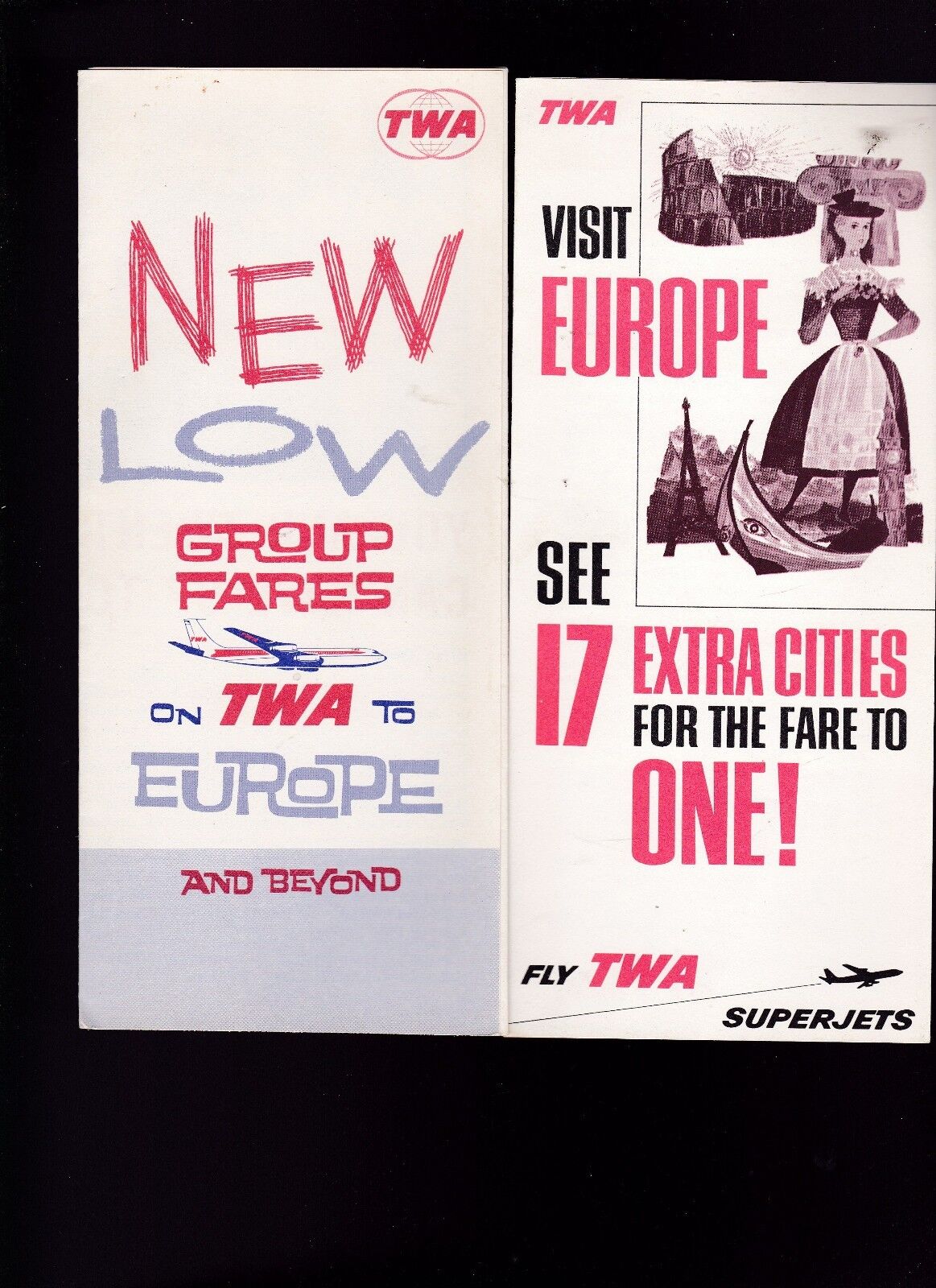 TWA Trans World Airlines 1962 Mailer & Brochures Visit Europe Airplane