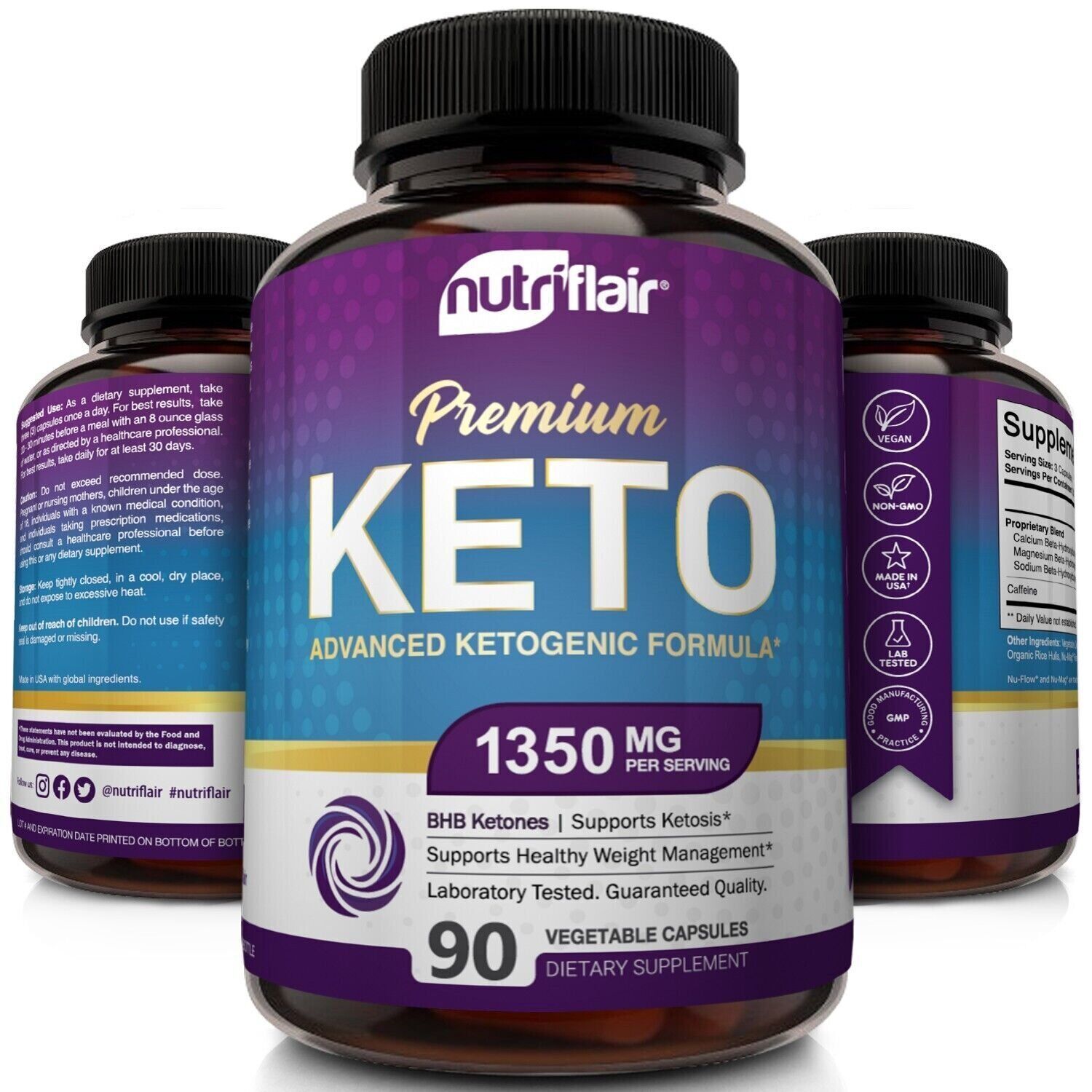 ☀ Best Keto Diet Pills 1350mg BHB Salts 90 Veg Capsules - Weight Loss Fat Burner