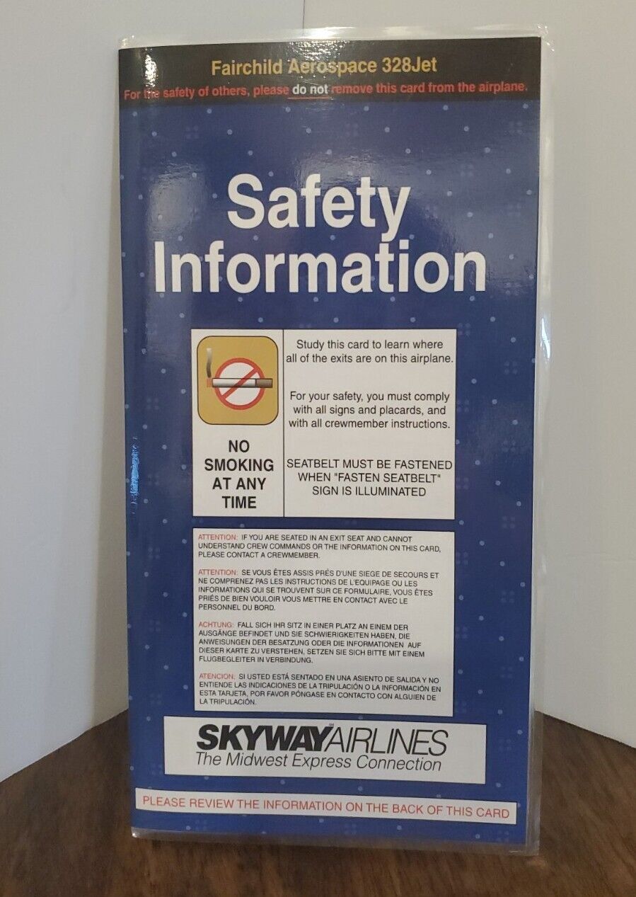 Fairchild Aerospace 328Jet Safety Info Card Skyway Airlines Midwest Express New