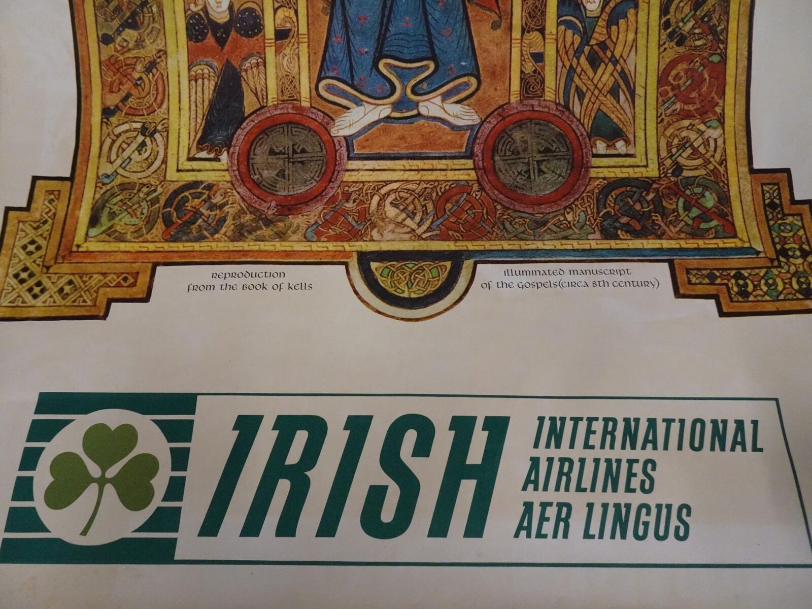 Original Aer Lingus Irish International Airlines Travel Poster The Book of Kells
