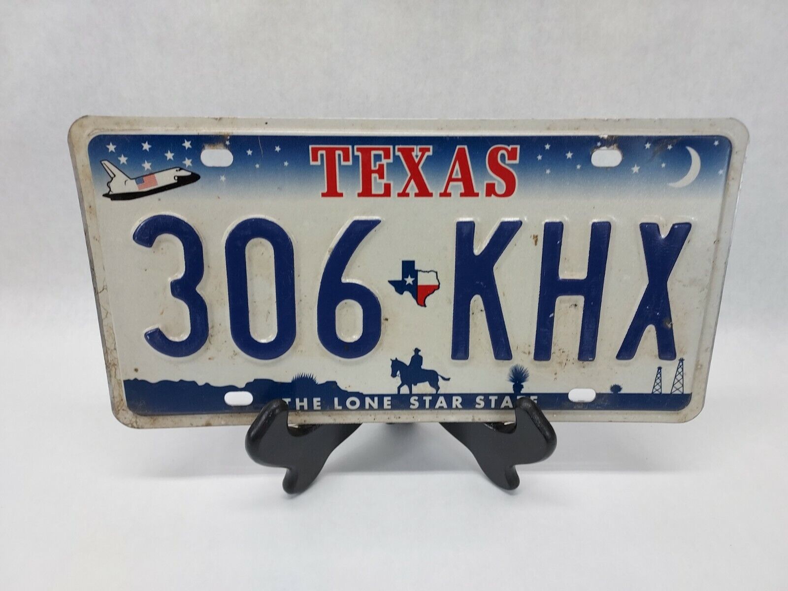 Vintage Texas License Plate With Space Shuttle ~ Garage Wall Art Barn Patina