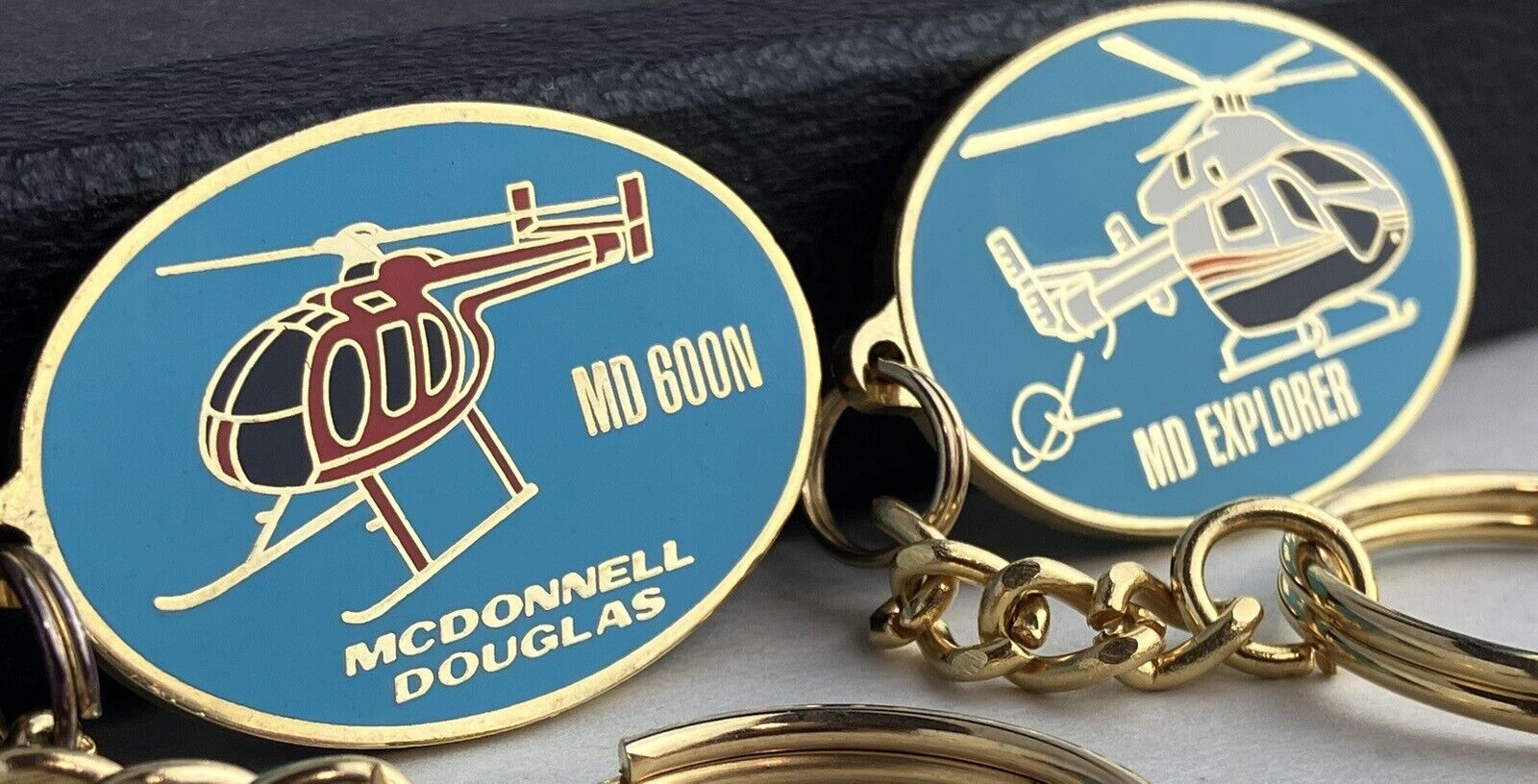 Lot Of 2 Vntg Blue MD 600N, Explorer Helicopter Keychain Aviation Aircraft 1980s