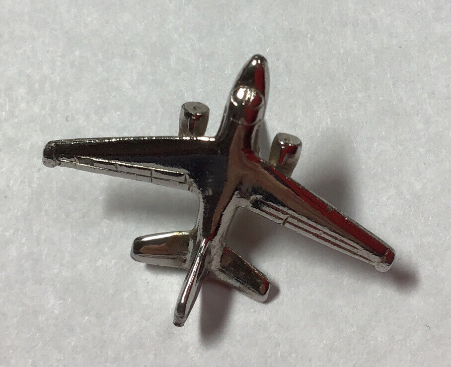 Passenger Jet 3D Lapel Pin - Silver Tone