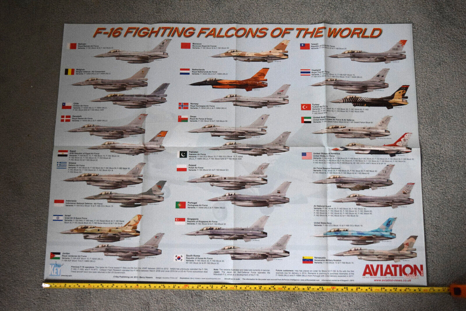 F-16 Fighting Falcons of The World    profiles of 27 aircraft  GIANT POSTER