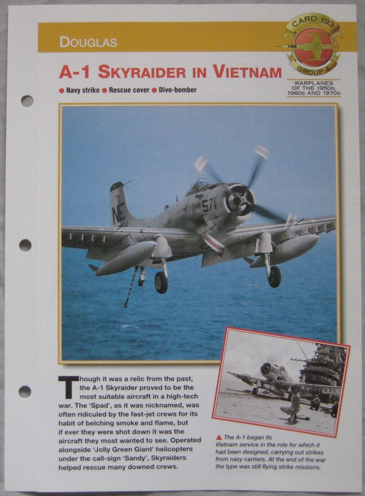 Aircraft of the World Card 193 , Group 4 - Douglas A-1 Skyraider in Vietnam