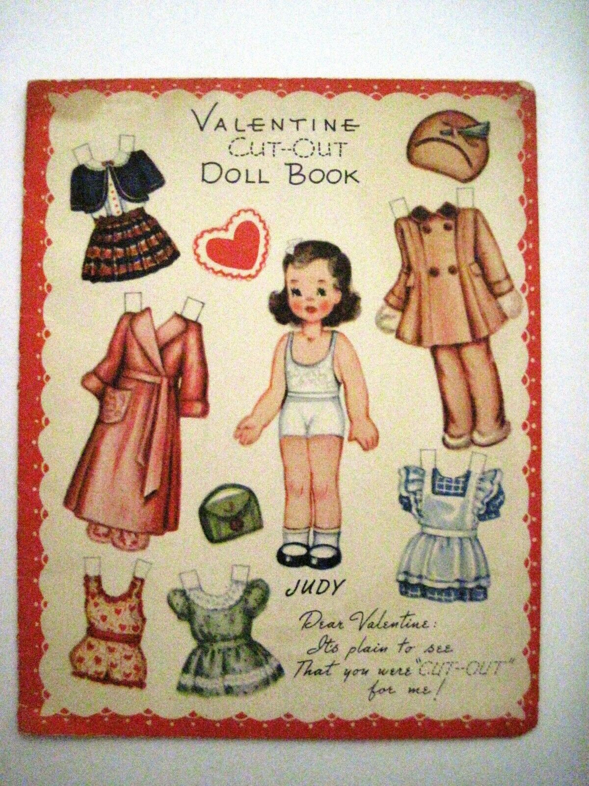 Delightful Vintage Valentine Paper Dolls Card w/ 2 Girls, One Boy and 1 Child *
