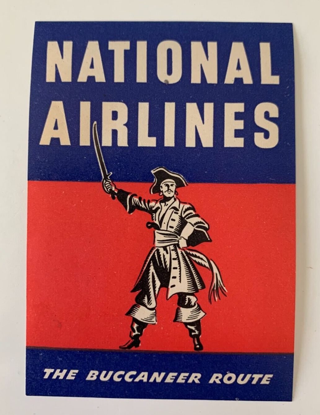 Vintage National Airlines The Buccaneer Route Baggage Luggage Label pirate logo